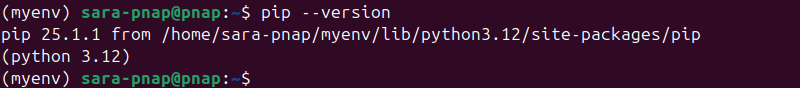 pip --version in myenv terminal output