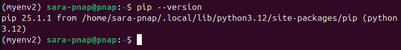 myenv2 pip --version terminal output