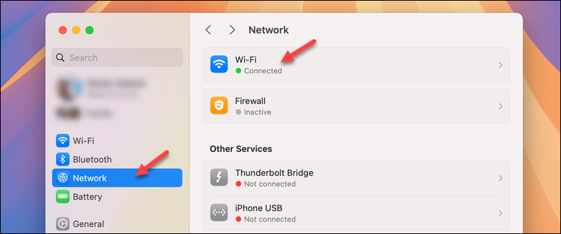 Accessing network adapter options in macOS.