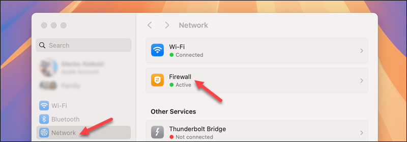 Accessing macOS firewall options.