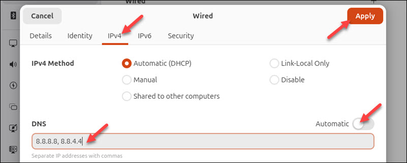 Changing DNS addresses in Ubuntu.