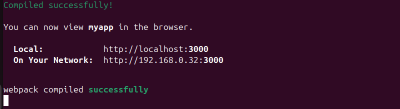 npm start terminal output