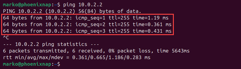 Pinging the gateway IP address.
