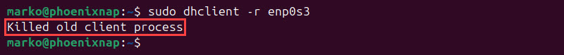 Releasing an IP address in Ubuntu.