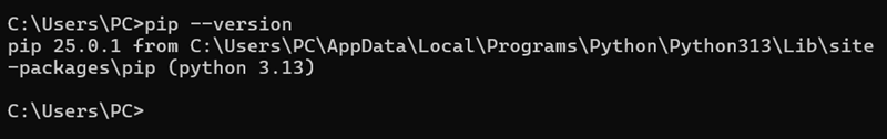 pip --version command prompt output