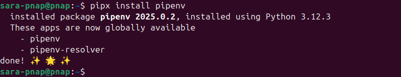 pipx install pipenv terminal output