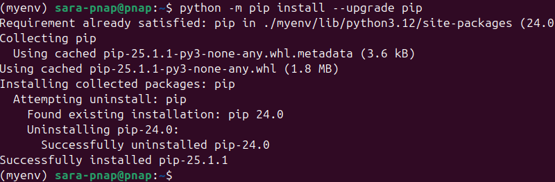 python -m pip install --upgrade pip terminal output