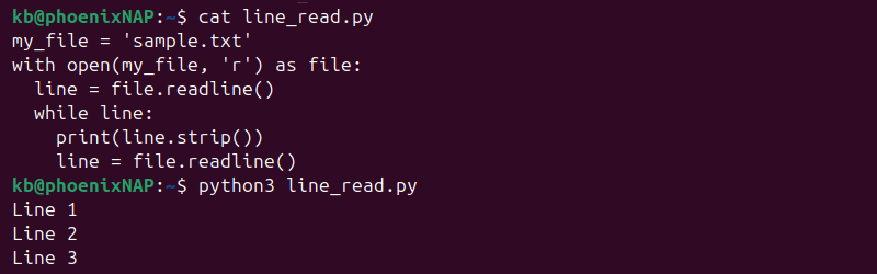 Python read line readline() method output