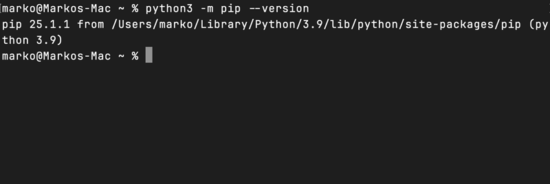 python3 -m pip --version terminal output on mac