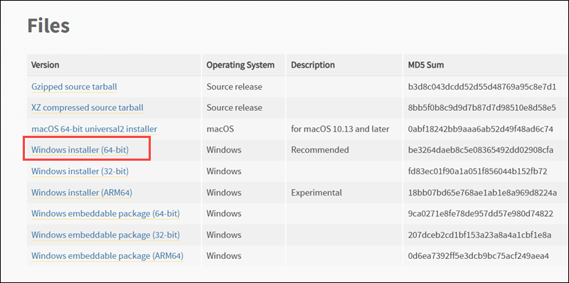 Selecting installer for Windows