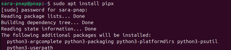 sudo apt install pipx terminal output