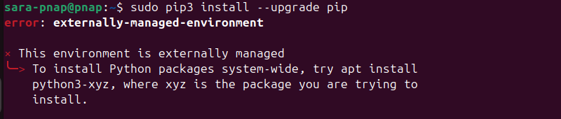 sudo python3 -m pip install --upgrade pip terminal output