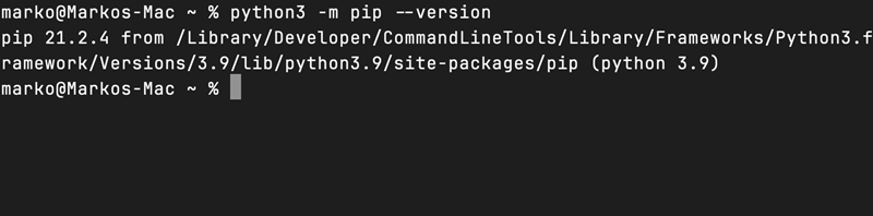 terminal output for python3 -m pip --version on mac