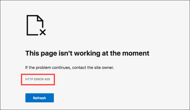 Example of 400 Bad Request Error in browser.
