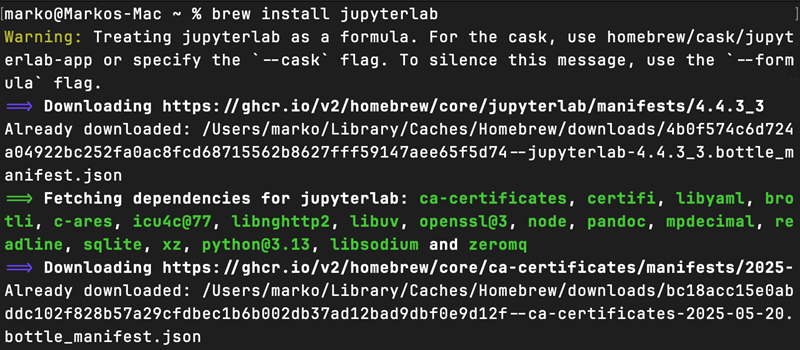 brew install jupyterlab Mac terminal output