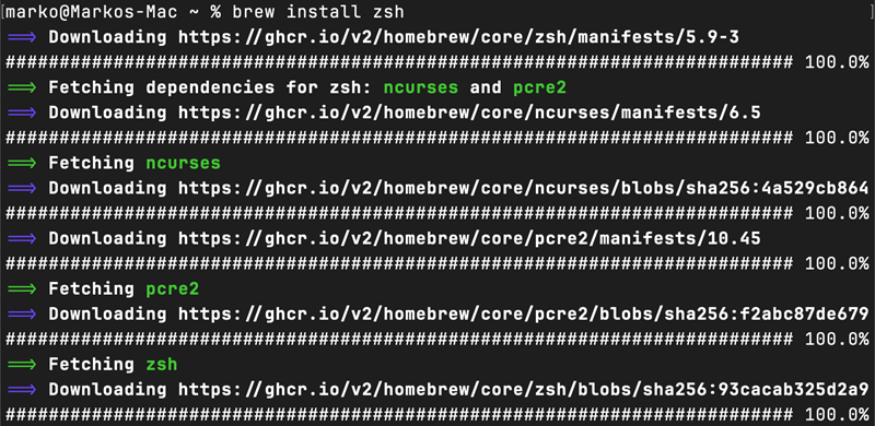 brew install zsh terminal output