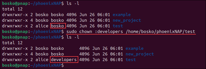 Recursively changing a group with chown.