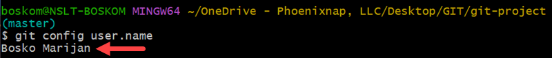 Verifying Git user name.