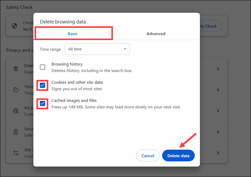 Clearing the cache in Chrome to resolve the 400 error.