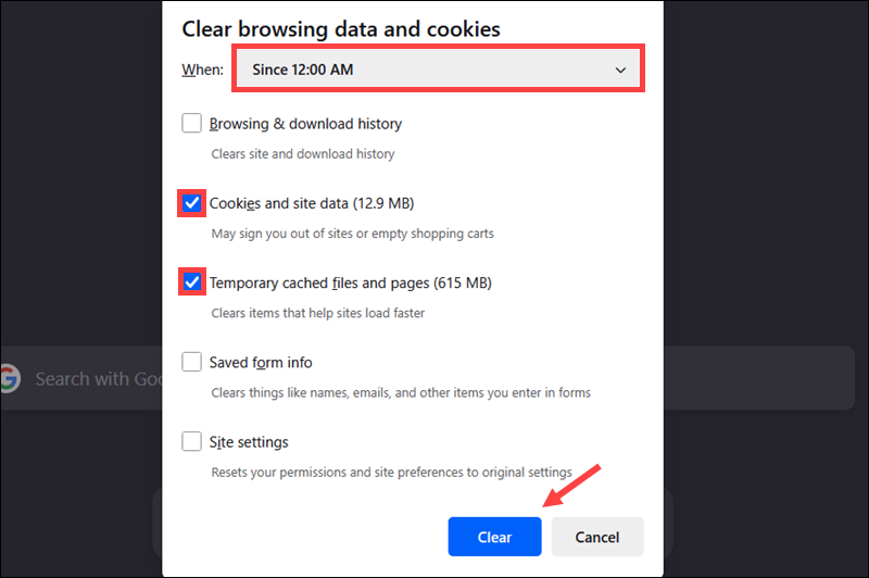 Clearing the cache in Firefox to fix the 400 Bad Request error.