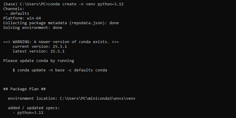 conda create -n venv CMD output