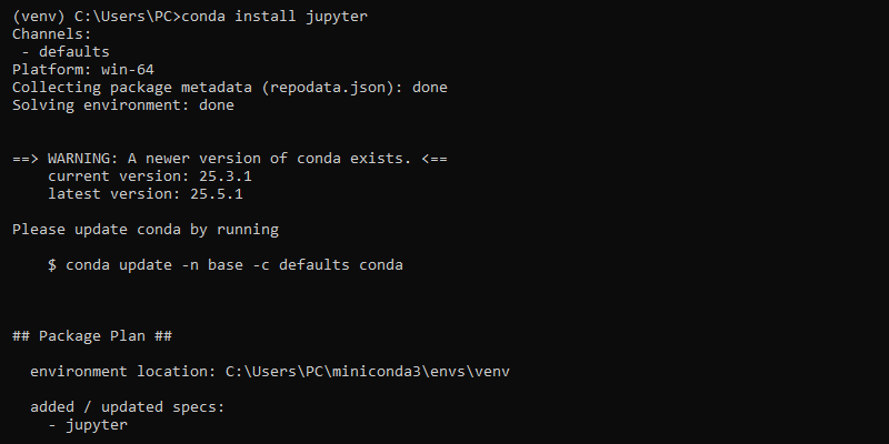 conda install jupyter CMD output