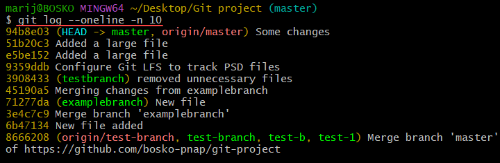 Condensing the git log output.