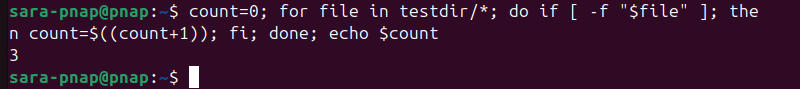 count=0; for file in testdir/*; do if [ -f "$file" ]; then count=$((count+1)); fi; done; echo $count