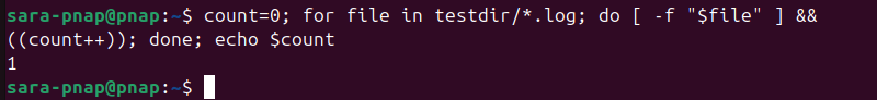 count=0; for file in testdir/*.log; do [ -f "$file" ] && ((count++)); done; echo $count terminal output