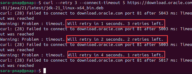 curl --retry 3 --connect-timeout 5 https://download.oracle.com:81/java/21/latest/jdk-21_linux-x64_bin.deb terminal output