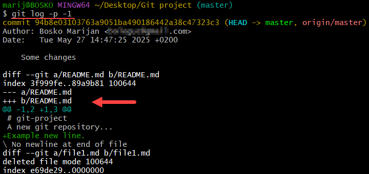 Displaying full diffs with git log.