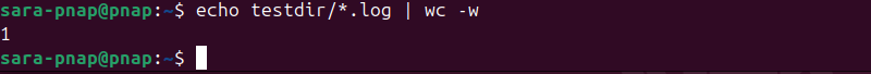 echo testdir/*.log | wc -w terminal output