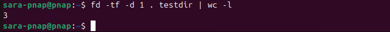 fd -tf -d 1 . testdir | wc -l terminal output