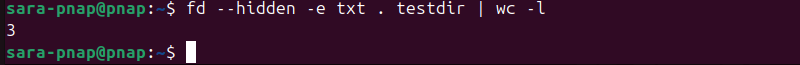 fd --hidden -e txt . testdir | wc -l   terminal output