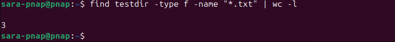 find testdir -type f -name "*.txt" | wc -l