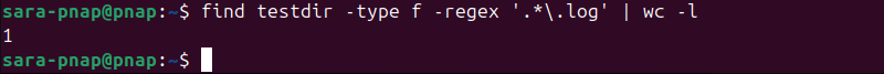 find testdir -type f -regex '.*\.log' | wc -l terminal output