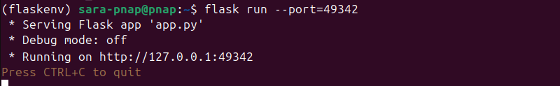 flask run --port=49342 terminal output