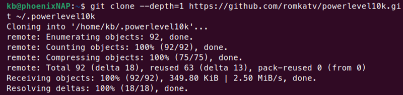git clone powerlevel10k terminal output