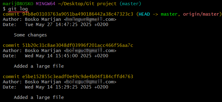 Using git log without any options.