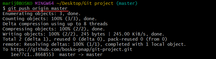 Push commits from local to remote repository in git.