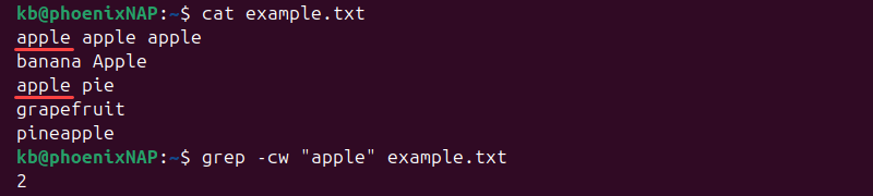grep -cw terminal output