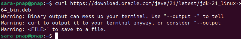 Interrupted Java download with curl terminal output.