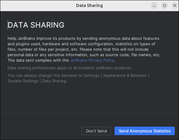 JetBrains data sharing prompt