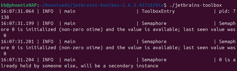 JetBrains Toolbox app launch terminal output
