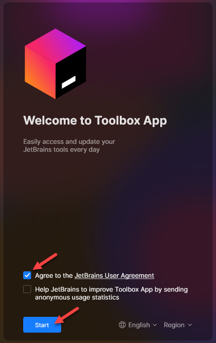 JetBrains Toolbox app start