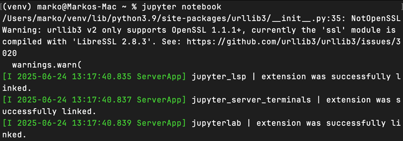 jupyter notebook Mac terminal output