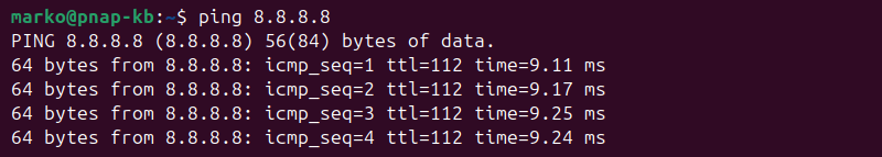 Pinging Google DNS.