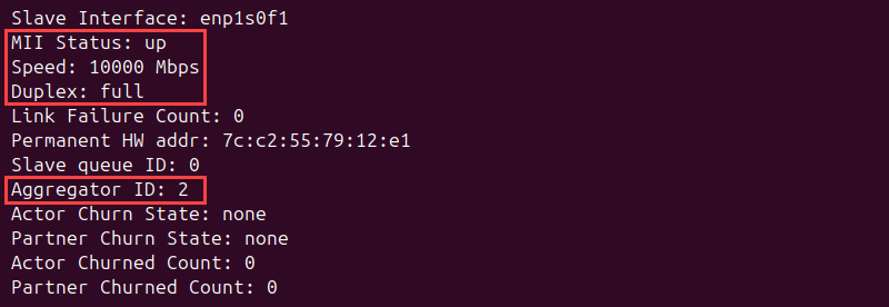 Output showing status of the member interfaces that constitute the bond.