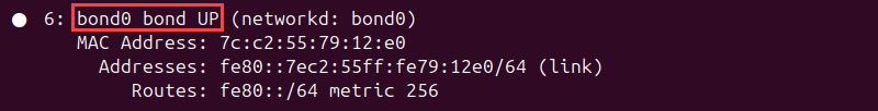 The bond0 interface showing as up.