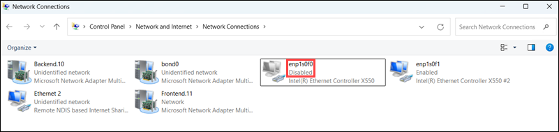 An interface showing as disabled.